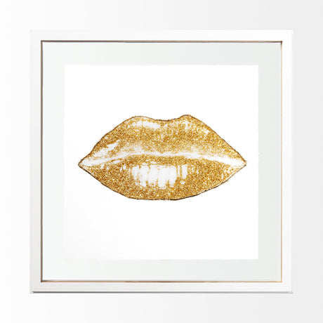 Glitter Lips II Gold by Victoria Barnes Hand Embellished Textured Framed Art Print Matted under Glas from Mercana - Luna Furniture