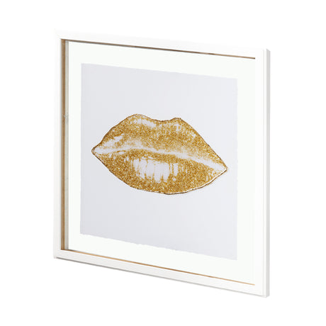 Glitter Lips II Gold by Victoria Barnes Hand Embellished Textured Framed Art Print Matted under Glas from Mercana - Luna Furniture