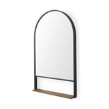Cora 24.0L x 3.9W x 40.0H Black Metal Frame W/ Brown Wooden Shelf Arched Wall Mirror from Mercana - Luna Furniture