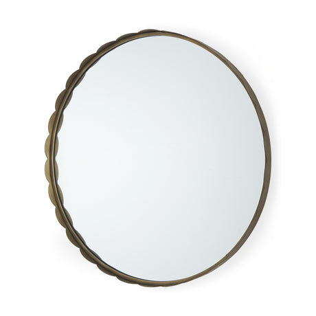 Adelaide 29.7" Gold Metal Scallop Edge Round Mirror from Mercana - Luna Furniture