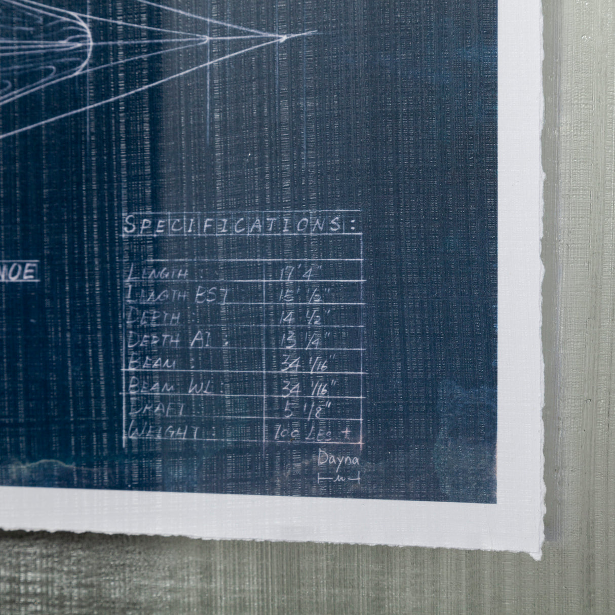 Canoe Blueprint by Dayna a Hand Embellished Textured Framed Art Print Matted under Glass from Mercana - Luna Furniture