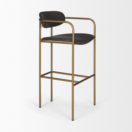 Parker Brown Faux Leather Seat Gold Metal Bar Stool from Mercana - Luna Furniture
