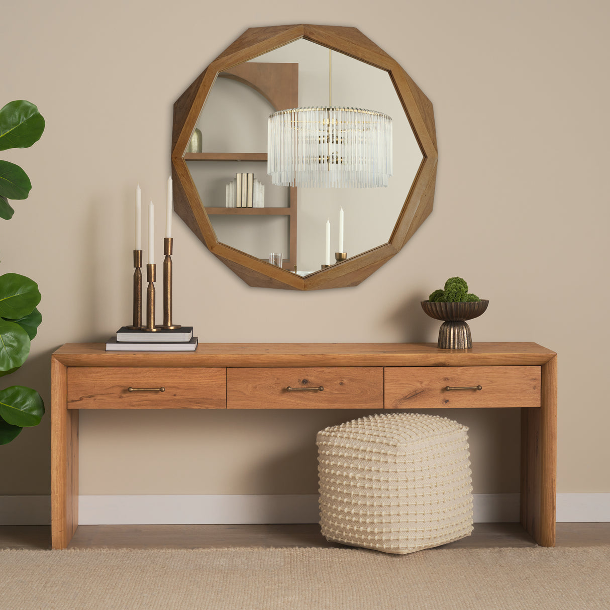 Aramis II 41L x 41H Octagon Brown Wood Frame Wall Mirror from Mercana - Luna Furniture