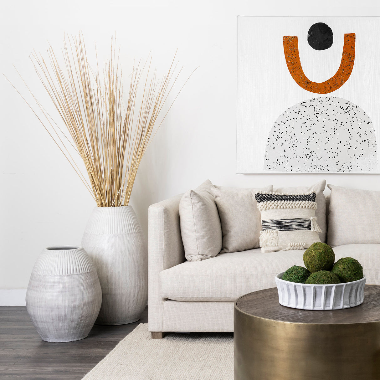 Reyan Small Pearl White Ceramic Striped Vase from Mercana - Luna Furniture