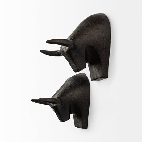 Tauro IV (Set of 2) Black Cast Aluminum Raging Bull Wall Decor from Mercana - Luna Furniture