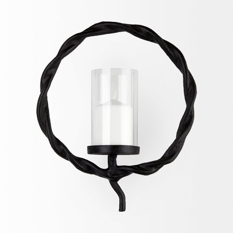 Rizwan 12.0L x 14.0W x 4.5H Black Aluminum Braided Circular Candle Holder from Mercana - Luna Furniture
