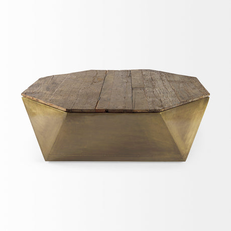 Esagono Octagonal Gold Metal-Clad Reclaimed Wood Coffee Table w/ Storage from Mercana - Luna Furniture