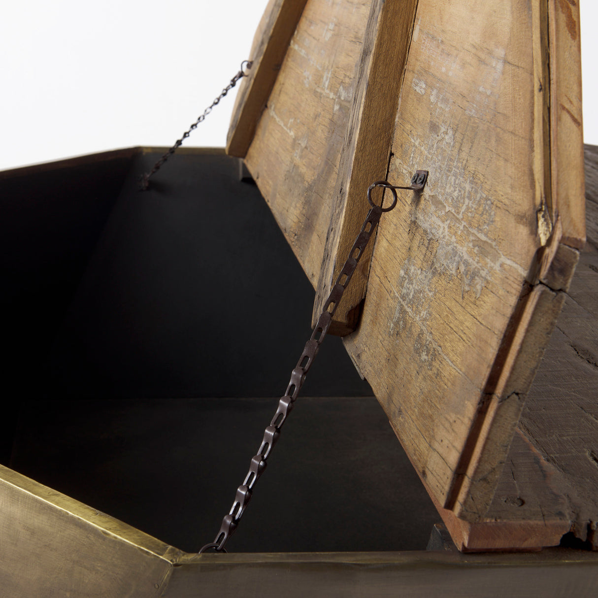 Esagono Octagonal Gold Metal-Clad Reclaimed Wood Coffee Table w/ Storage from Mercana - Luna Furniture