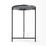 Stella 17L x 17W Gray Round Marble Top W/Black Base Accent Table from Mercana - Luna Furniture