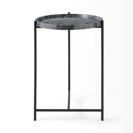 Stella 17L x 17W Gray Round Marble Top W/Black Base Accent Table from Mercana - Luna Furniture