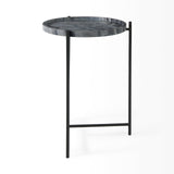 Stella 17L x 17W Gray Round Marble Top W/Black Base Accent Table from Mercana - Luna Furniture