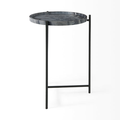 Stella 17L x 17W Gray Round Marble Top W/Black Base Accent Table from Mercana - Luna Furniture