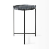 Stella 17L x 17W Gray Round Marble Top W/Black Base Accent Table from Mercana - Luna Furniture
