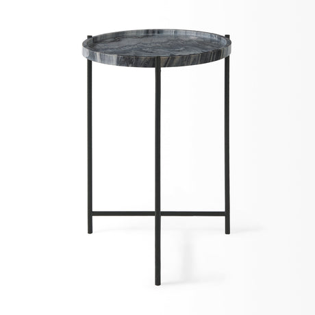 Stella 17L x 17W Gray Round Marble Top W/Black Base Accent Table from Mercana - Luna Furniture