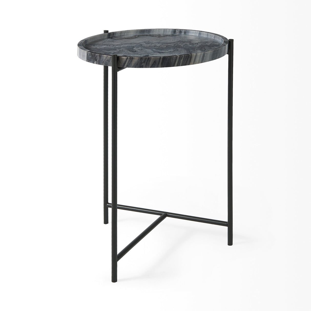 Stella 17L x 17W Gray Round Marble Top W/Black Base Accent Table from Mercana - Luna Furniture