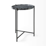 Stella 17L x 17W Gray Round Marble Top W/Black Base Accent Table from Mercana - Luna Furniture
