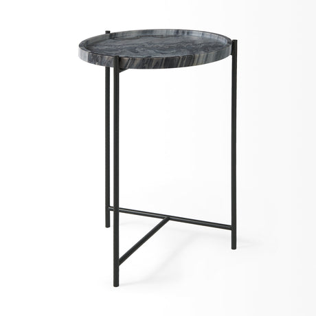 Stella 17L x 17W Gray Round Marble Top W/Black Base Accent Table from Mercana - Luna Furniture