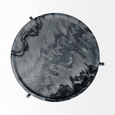 Stella 17L x 17W Gray Round Marble Top W/Black Base Accent Table from Mercana - Luna Furniture