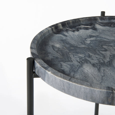 Stella 17L x 17W Gray Round Marble Top W/Black Base Accent Table from Mercana - Luna Furniture