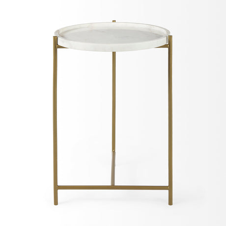 Stella 17L x 17W White Round Marble Top W/Gold Base Accent Table from Mercana - Luna Furniture