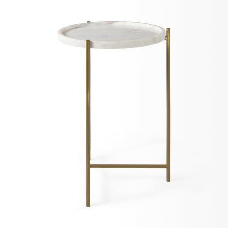 Stella 17L x 17W White Round Marble Top W/Gold Base Accent Table from Mercana - Luna Furniture