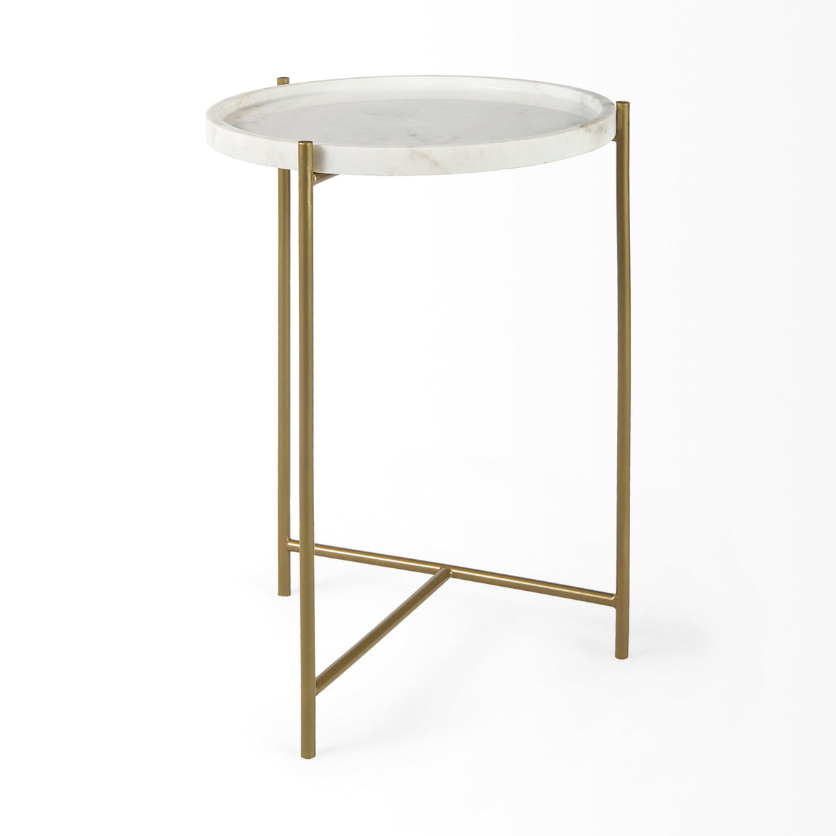 Stella 17L x 17W White Round Marble Top W/Gold Base Accent Table from Mercana - Luna Furniture