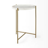 Stella 17L x 17W White Round Marble Top W/Gold Base Accent Table from Mercana - Luna Furniture