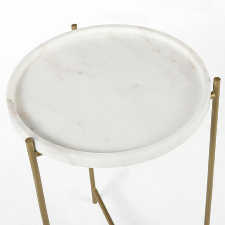 Stella 17L x 17W White Round Marble Top W/Gold Base Accent Table from Mercana - Luna Furniture