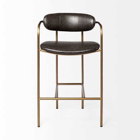 Parker Brown Faux Leather Seat Gold Metal Counter Stool from Mercana - Luna Furniture