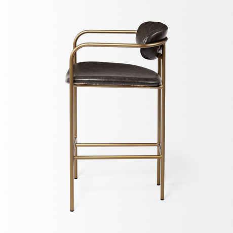 Parker Brown Faux Leather Seat Gold Metal Counter Stool from Mercana - Luna Furniture
