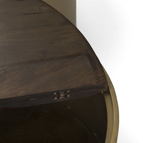 Eclipse Antique Brass Metal Drum Base w/ Dark Brown Wood Top Nested Coffee Table from Mercana - Luna Furniture
