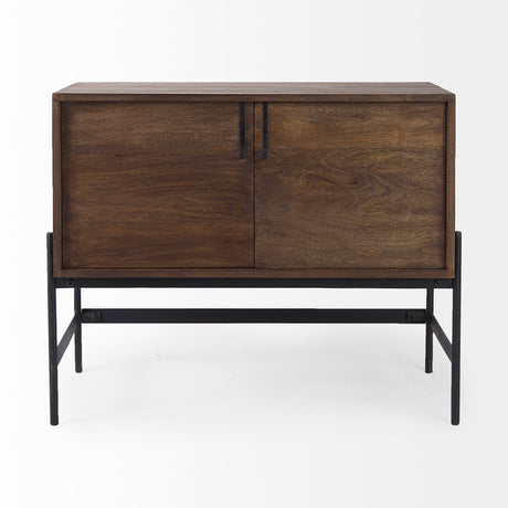 Glenn 38L x 16W x 30H Dark Brown Wood w/ Black Iron Frame, 2 Door Accent Cabinet from Mercana - Luna Furniture