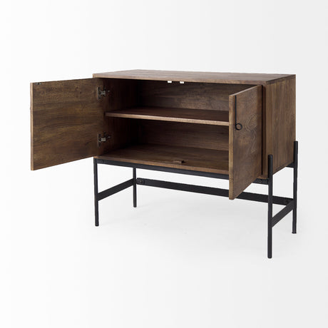Glenn 38L x 16W x 30H Dark Brown Wood w/ Black Iron Frame, 2 Door Accent Cabinet from Mercana - Luna Furniture
