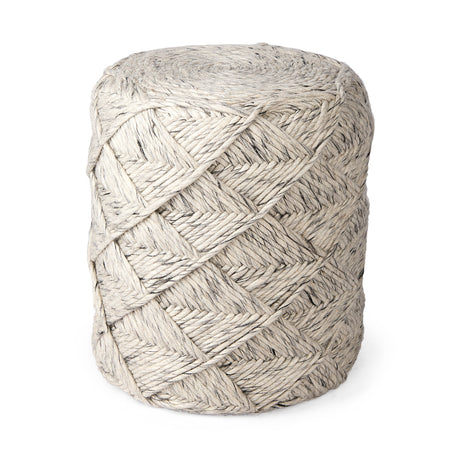 Esfera 17.7L x 15.7W x 15.7H Beige Chevron Woven Round Pouf from Mercana - Luna Furniture