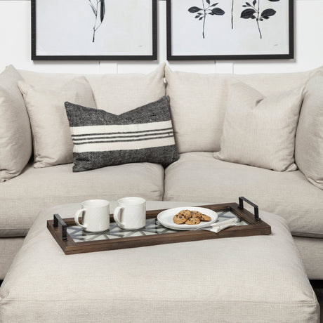 Ellingson 28L x 13W Black Rectangular Metal Glass Wood Bottom Tray from Mercana - Luna Furniture