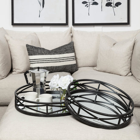 Piers (Set of 2) Black Metal Mirrored Round Trays from Mercana - Luna Furniture