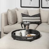 Decatur II 21L x 21W Black Wooden Bead Mirrored Bottom Round Tray from Mercana - Luna Furniture