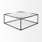 Austen 36L x 36W x 14.5H Round White Marble Top W/ Black Metal Frame Coffee Table from Mercana - Luna Furniture