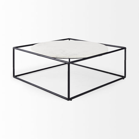 Austen 36L x 36W x 14.5H Round White Marble Top W/ Black Metal Frame Coffee Table from Mercana - Luna Furniture