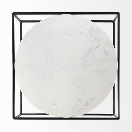 Austen 36L x 36W x 14.5H Round White Marble Top W/ Black Metal Frame Coffee Table from Mercana - Luna Furniture