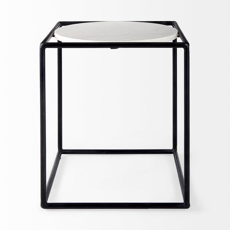 Austen 20L x 20W x 22H Round White Marble Top W/ Black Metal Frame Side Table from Mercana - Luna Furniture