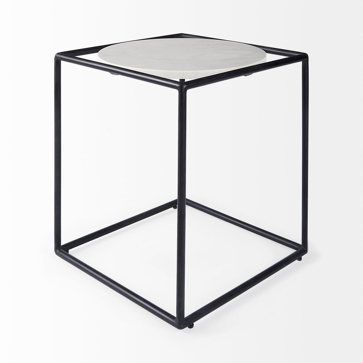 Austen 20L x 20W x 22H Round White Marble Top W/ Black Metal Frame Side Table from Mercana - Luna Furniture