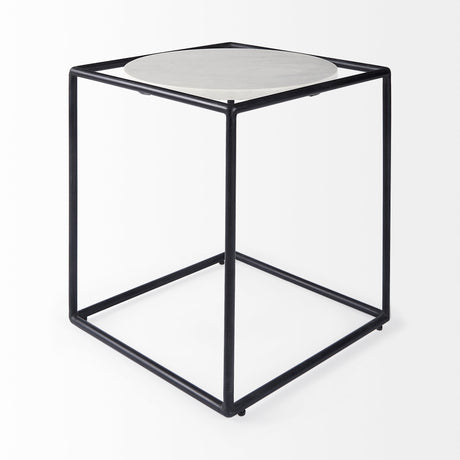 Austen 20L x 20W x 22H Round White Marble Top W/ Black Metal Frame Side Table from Mercana - Luna Furniture