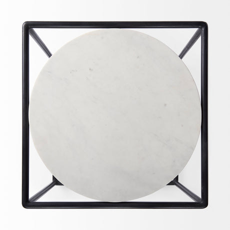 Austen 20L x 20W x 22H Round White Marble Top W/ Black Metal Frame Side Table from Mercana - Luna Furniture