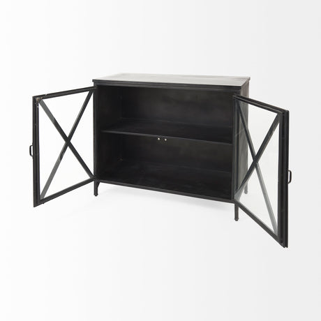 Poppy III 40L x 16W Black Metal With Glass Door Accent Cabinet from Mercana - Luna Furniture
