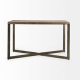 Faye 50L x 15W x 30H Medium Brown Wood W/Antique Nickel Metal Base Console Table from Mercana - Luna Furniture