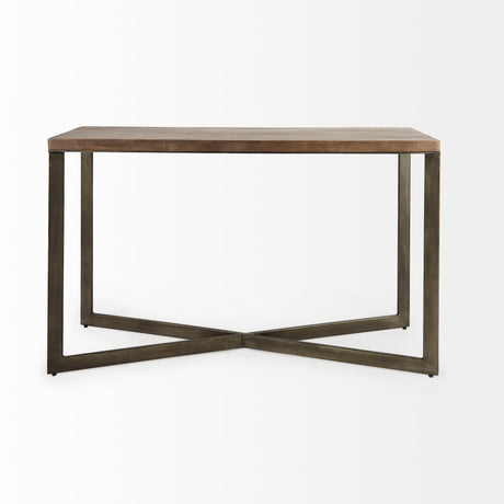 Faye 50L x 15W x 30H Medium Brown Wood W/Antique Nickel Metal Base Console Table from Mercana - Luna Furniture