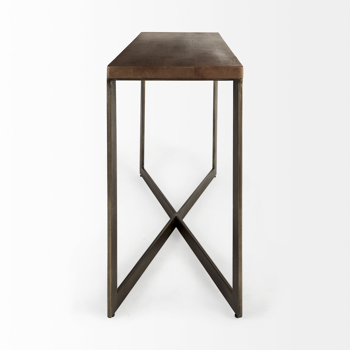 Faye 50L x 15W x 30H Medium Brown Wood W/Antique Nickel Metal Base Console Table from Mercana - Luna Furniture
