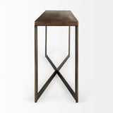 Faye 50L x 15W x 30H Medium Brown Wood W/Antique Nickel Metal Base Console Table from Mercana - Luna Furniture