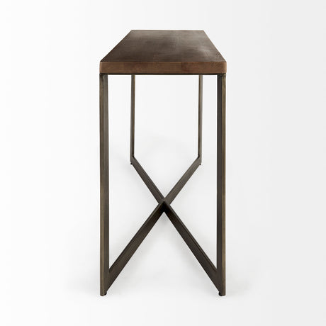 Faye 50L x 15W x 30H Medium Brown Wood W/Antique Nickel Metal Base Console Table from Mercana - Luna Furniture